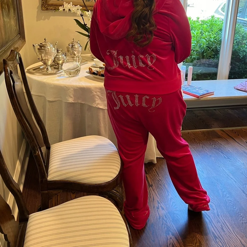 Juicy Couture OG BIG BLING VELOUR TRACK PANTS Hot Pink - Picture 13 of 13
